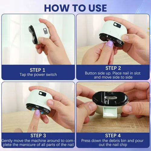 Vista 5 de Cortaúñas eléctrico, 3 en 1, cortaúñas automático, pulido eléctrico, recortador automático recargable por USB, 3 niveles de velocidad para personas