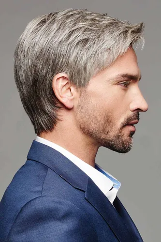 Vista 34 de Toupee para hombres sistemas de reemplazo de piel sintética con encaje suizo para hombre, nudos blanqueados, línea capilar natural para hombres