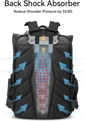 Vista 3 de BOPai Mochila de viaje para hombre, absorción de golpes, reducción de peso del 55.8%, expansible, 25L-30L, con parte superior enrollable, tela