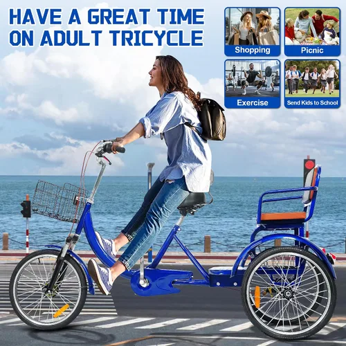 Vista 7 de MOOITZ Triciclo para adultos, bicicletas de 20 pulgadas con 3 ruedas, triciclo para adultos con asiento, bicicleta de crucero de paso bajo