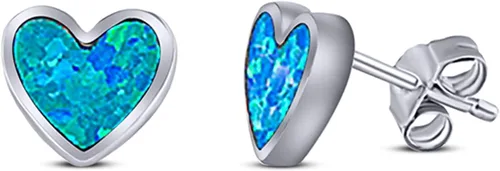 Vista 2 de Aretes de corazón de ópalo creado en plata de ley 925 maciza (0.315 in)