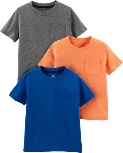 Vista 10 de Simple Joys por Carter's - Paquete de 3 camisetas de manga corta para niños pequeños Azul jaspeado/Gris jaspeado puntos/rayas azul marino