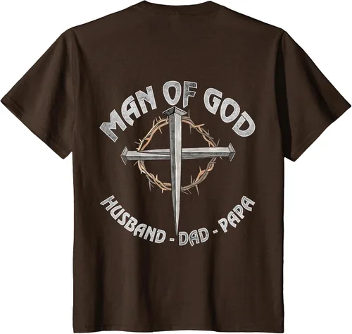 Vista 8 de Man of God Husband Dad Papa Christian Fathers Day (On Back) T-Shirt Asphalt Grey