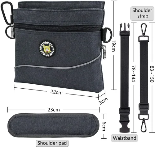 Vista 2 de Viklluyr Bolsa de golosinas para perros con cierre magnético, 2 bolsillos con cremallera, bolsillo interior extraíble, correa acolchada
