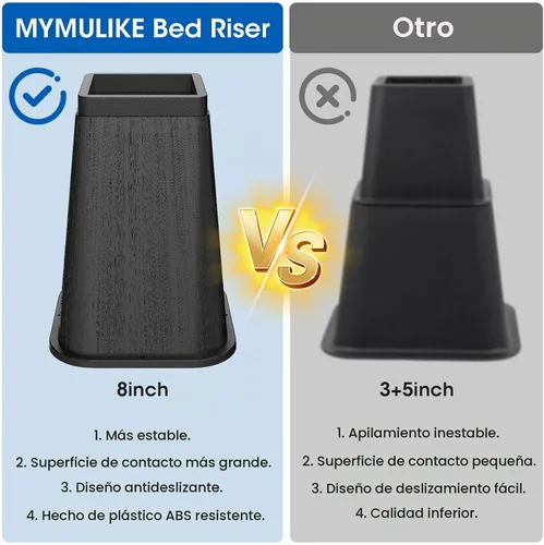Vista 3 de MYMULIKE Elevador de Cama de 8 Pulgadas de Alta Resistencia, Soportes de Elevación de Muebles Soporta Hasta 6,000 Libras para Mesa, Pata de Negro