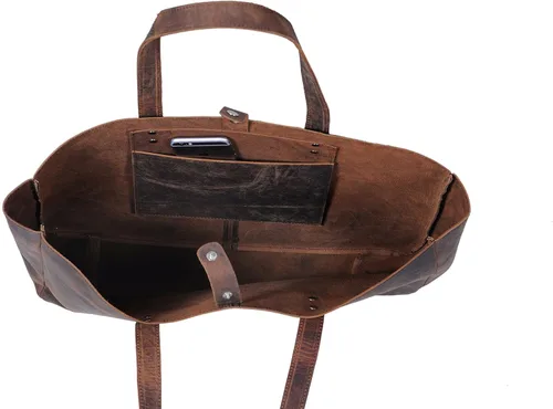Vista 4 de KomalC Bolso de mano de cuero para mujer, bolso de viaje, bolso de compras, bolso de mensajero multiusos
