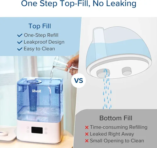 Vista 8 de LEVOIT Classic300S Humidificador ultrasónico inteligente de llenado superior, tanque extra grande de 6 litros para toda la familia, aplicación
