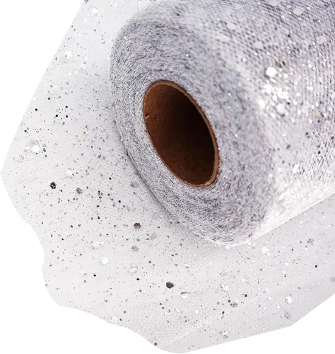 Vista 8 de Rollos de tela de tul con purpurina dorada de 6 pulgadas, 50 yardas (150 pies), carrete de cinta de red con lentejuelas brillantes para bodas, falda