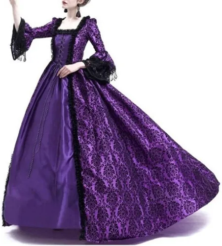 Vista 4 de Wkishenl Vestido del siglo XVIII para mujer, vestido victoriano de mangas acampanadas, vestido de reina, vestido medieval vintage, disfraz