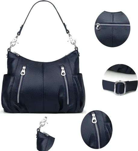 Vista 6 de HESHE Monederos de cuero genuino para mujer, bolso de hombro Hobo, bolso cruzado, bolsos de diseñador para damas