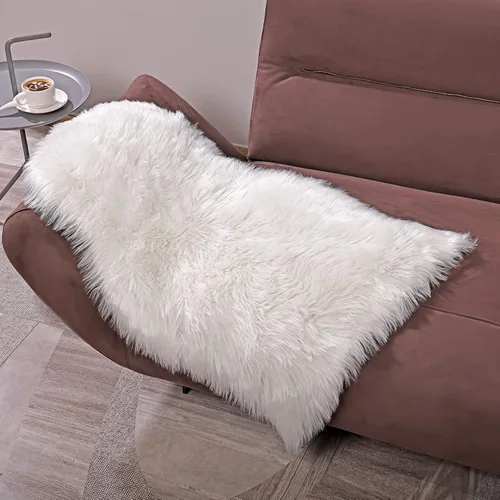 Vista 2 de Alfombra de pelo de oveja sintética QHWLKJ suave y esponjosa para sillón o sofá, mantita tipo alfombra para el sofá, el dormitorio, salón, suelo