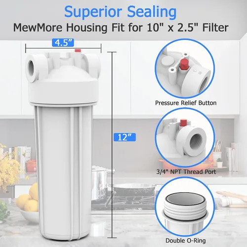 Vista 2 de FHW10 - Carcasa de filtro de agua para toda la casa, se adapta a filtros de sedimentos de 10 x 2.5 pulgadas, etc. para agua de pozos y ciudades