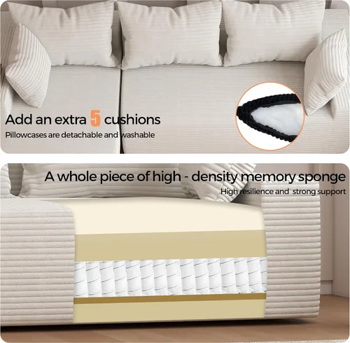 Vista 5 de Sofá seccional moderno de 108 pulgadas, sofás modulares convertibles en forma de L, sofás tapizados con asiento profundo, sofá de esponja apto