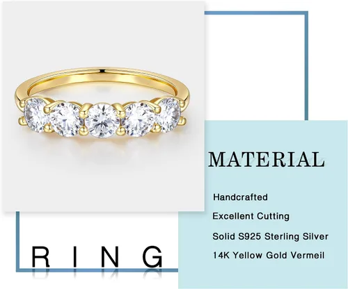 Vista 6 de MOOSEA 5 Stone Moissanite Rings for Women, 3.75MM D Color VVS1 Clarity Lab Created Diamond Anniversary Rings 14K White Gold Vermeil S925 Sterling