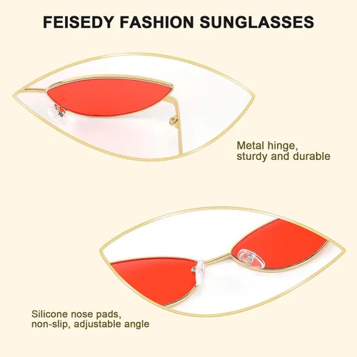 Vista 32 de FEISEDY Gafas de sol de diseñador de moda Retro pequeños pétalos forma arco templo diseño B2298