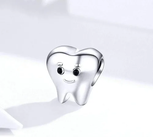 Vista 2 de Dije de sonrisa de plata de ley 925 con dije de salud, dije de aniversario, amuleto de amor para pulsera Pandora
