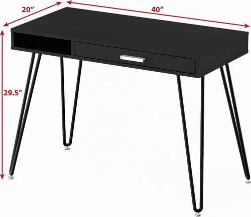 Vista 3 de SHW Escritorio de patas con horquilla para computadora de oficina en casa con cajón, color negro