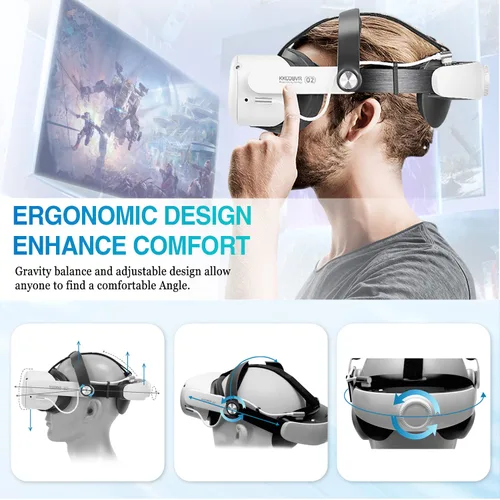 Vista 3 de Elite Head Strap with Battery for Oculus Quest 2 - 6800 mAh Battery Pack Extend 6hrs Playtime, Adjustable Design Enhanced Support and Comfort in VR