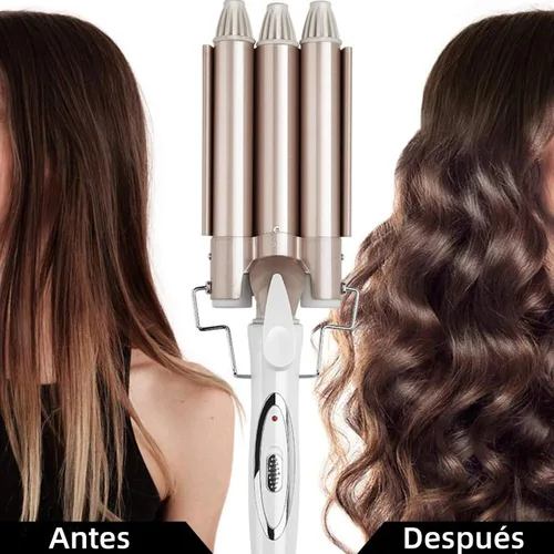 Vista 3 de Rizador de pelo eléctrico, rizador profesional de 3 pelos, rizador de pelo, herramienta de peinado para mujeres o niñas, 0.866 in (champán) (EE.UU.)