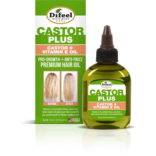Vista 2 de Difeel Premium Castor Plus Vitamina E - Aceite para el cabello Pro-Growth + Anti-Frizz Premium, 2.5 oz.