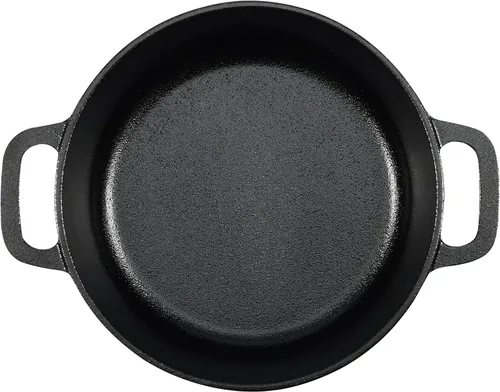 Vista 3 de Amazon Basics Mini olla holandesa de hierro fundido pre-sazonada con tapa y asas dobles, apta para horno, 2 cuartos de galón, redonda, color negro
