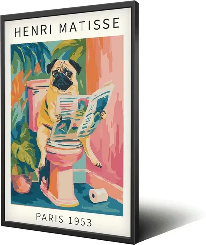 Vista 6 de Divertido perro baño pared arte Henri Matisse habitación estética retro rosa decoración Dachshund en la bañera lienzo pintura impresión obras