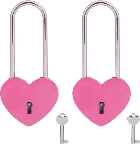 Vista 13 de 2 candados de corazón con candado de amor, corazón azul con llave para los amantes de la boda, día de San Valentín, aniversario, viajes (con llave)