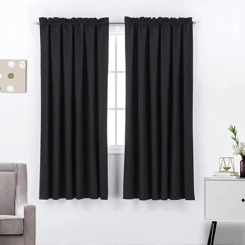 Vista 26 de Diamond Home Linens Cortinas opacas con dobladillo para cortinero de 45 pulgadas de largo para dormitorio, paneles de tratamiento de ventanas