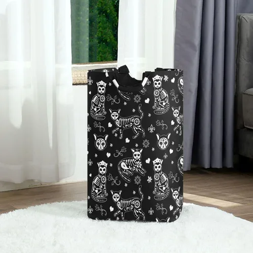 Vista 11 de Cesta de lavandería de 50 L para Halloween, diseño gótico, plegable, con asas acolchadas, impermeable, duradera, cesta de almacenamiento