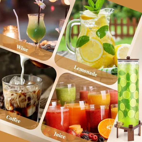 Vista 6 de FillTouch 1 dispensador de bebidas de vidrio de 5 galones con soporte de madera de acacia y tapa, dispensador grande de bebidas de vidrio con espita