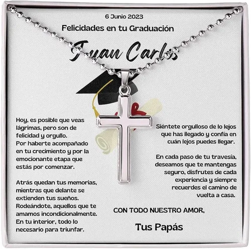 Vista 3 de Regalo Inolvidable Collar con Cruz para Celebrar la Graduación de Tu Hijo. - Personalizada.