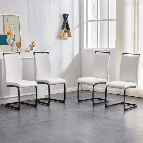 Vista 14 de Juego de 2 sillas de comedor, sillas de cocina, sillas sin brazos, sillas laterales de cuero y patas de metal con respaldo alto