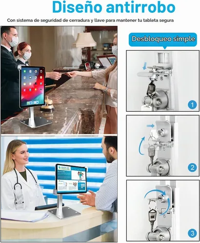Vista 5 de Soporte antirrobo para tablet de 9 a 14 pulgadas, soporte de piso de escritorio para iPad de seguridad, soporte de pantalla POS resistente