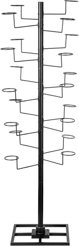 Vista 6 de MyGift Moderno organizador independiente para sombreros, soporte de exhibición de sombrero de vaquero giratorio de 360 grados con 20 ganchos Negro