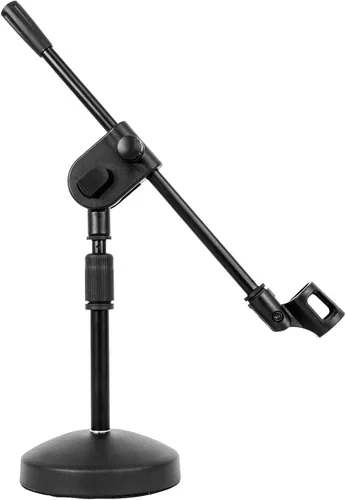 Vista 2 de Rockville RDMS70 - Soporte para micrófono de escritorio con pluma, base de acero, altura ajustable Weighted Round Base, Low Profile, Powder