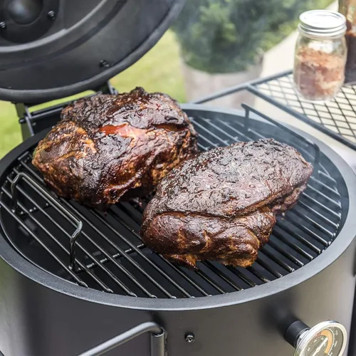 Vista 7 de Char-Broil Oklahoma Joes Bronco - Ahumador de tambor de barril con acero recubierto de porcelana, canal de entrada de aire y superficie de cocción