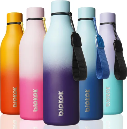 Vista 23 de BJPKPK Botellas de agua aisladas, botella de agua de metal de acero inoxidable de 12 onzas con correa, sin BPA a prueba de fugas, jarras, tazas