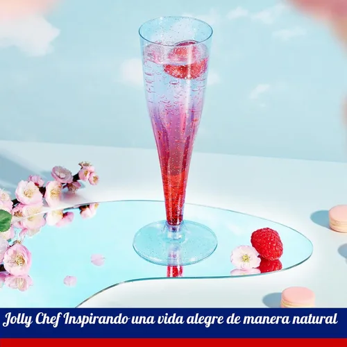 Vista 4 de JOLLY CHEF Paquete de 100 flautas de champán de plástico desechables de 4.5 oz, copas de champán de plástico con purpurina azul, adecuadas