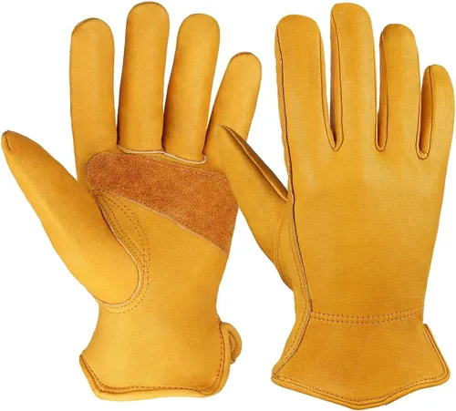 Vista 11 de OZERO Leather Work Gloves for Men,Cowhide Reinforced Palm,Flexible Thumb
