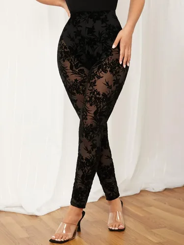 Vista 4 de Floerns Leggings ajustados de cintura alta de malla elástica para mujer