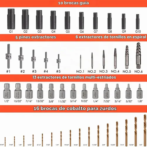 Vista 2 de Juego de 55 extractores de tornillos fáciles de sacar con kit extractor