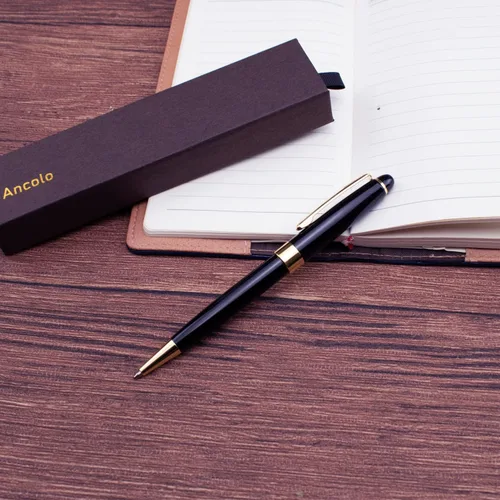 Vista 3 de Ancolo Bolígrafo negro, tinta negra a granel, punta media de 0.039 pulgadas (0.039 in), escritura suave, bolígrafos negros y dorados para hombres