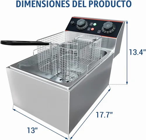 Vista 2 de GarveeHome Freidora comercial con canasta, 11.55 QT/11 L Freidora eléctrica de encimera de acero inoxidable con control de temperatura