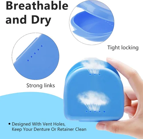 Vista 3 de Estuche de retención de ortodoncia de 2 piezas, estuche de retenedor, funda de dentadura con orificios de ventilación para protector bucal y hilo