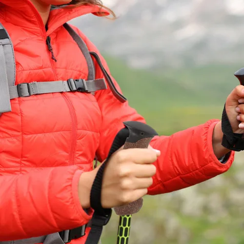 Vista 5 de Mango de bastón, mango de caña de senderismo, mango de corcho, agarre de poste de trekking, puntas de bastón, protectores de repuesto, adaptador