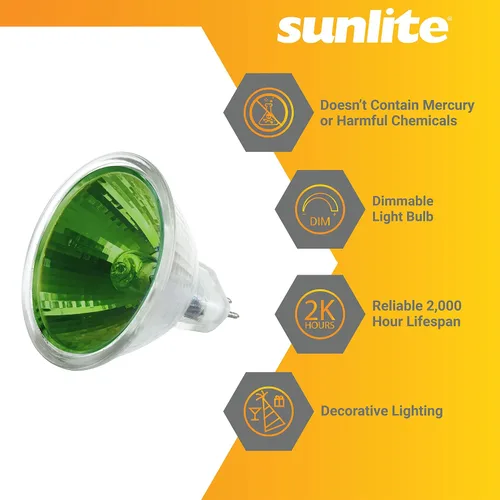Vista 4 de Sunlite 66090-SU 50MR16/NSP/12V/G 50 vatios, halógena MR16 GU5.3 basada en mini bombilla reflectora, verde