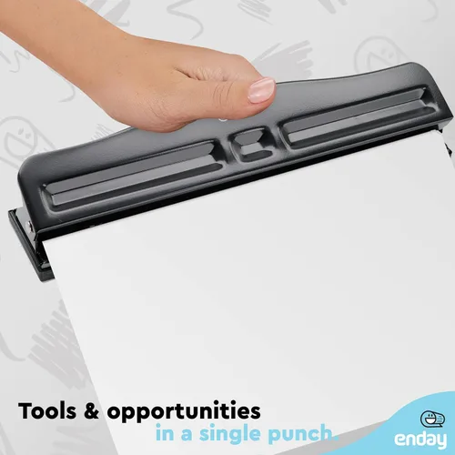 Vista 7 de Perforadora de 3 agujeros resistente, perforadora de agujeros de 3 anillos para carpeta, perforadora de papel ajustable de 10 hojas, perforadora