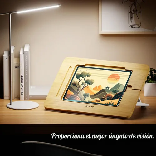 Vista 5 de AFOOYO Soporte de dibujo de bambú para tableta, portátil y ajustable, 5 ángulos, soporte elevador para laptop, soporte de lectura de libros