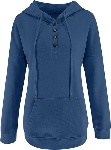 Vista 3 de Sudaderas con capucha de moda de otoño para mujer, sudaderas casuales de manga larga con botones, sudaderas Y2K para adolescentes y niñas