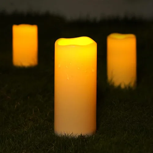 Vista 4 de 5plots Velas individuales sin llama para exteriores, impermeables, de 4 x 10 pulgadas, velas LED parpadeantes que funcionan con pilas con control